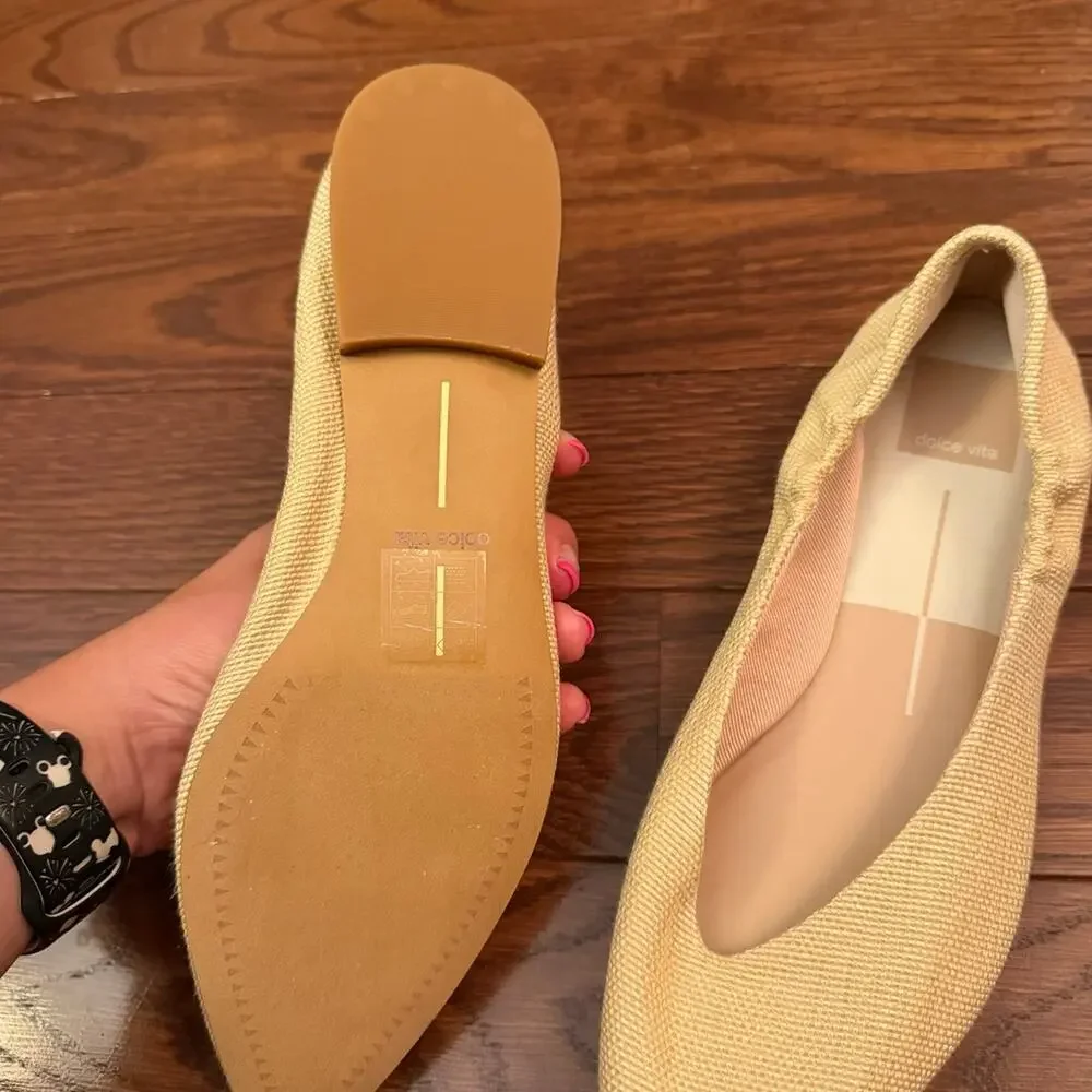 Women's Dolce Vita Tan Woven Pointed Toe Ballet Flat Shoes Size 7.5 NWOT